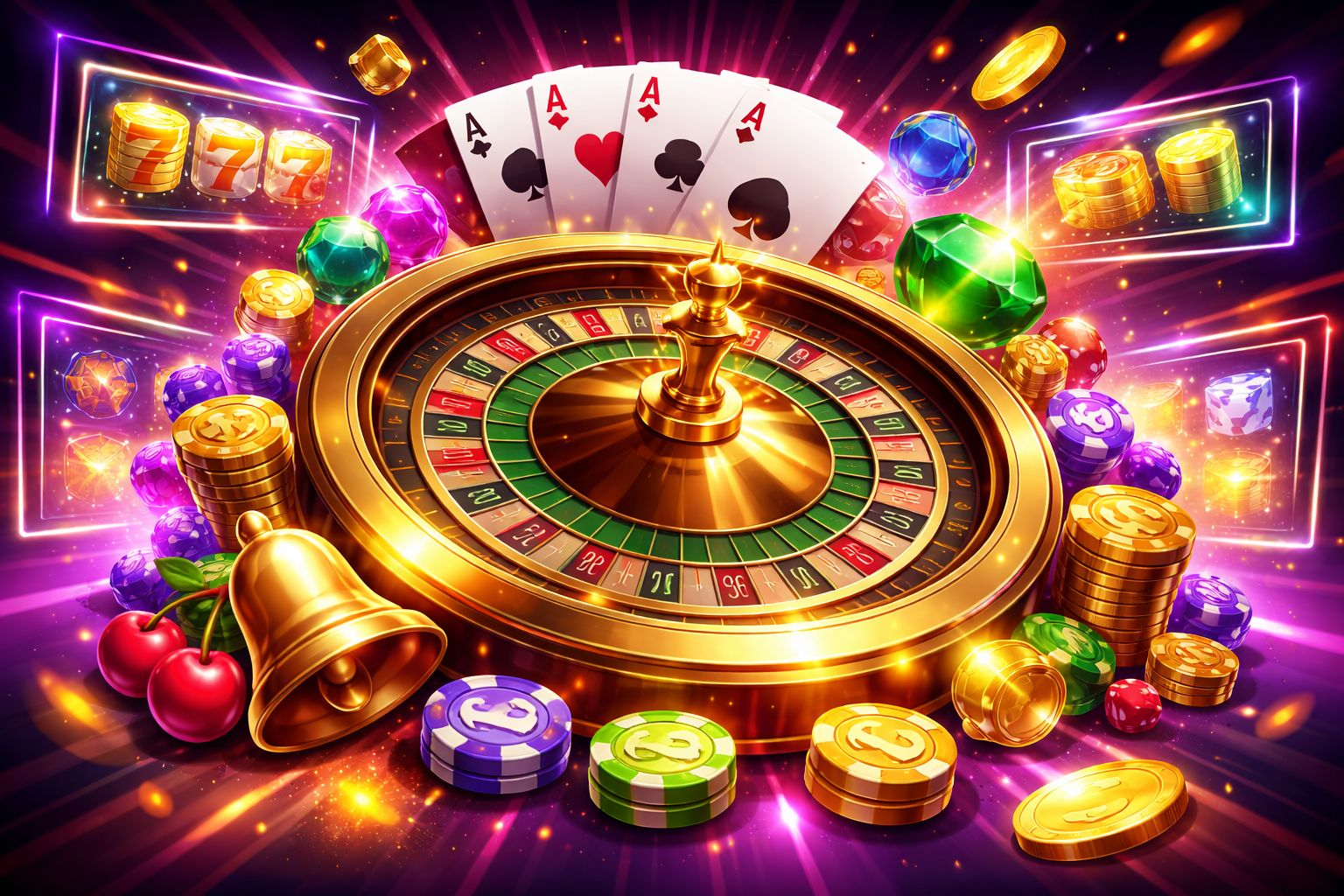 Digital casino showcase with roulette, cards, and slot symbols highlighting the game variety available at SHUVO777